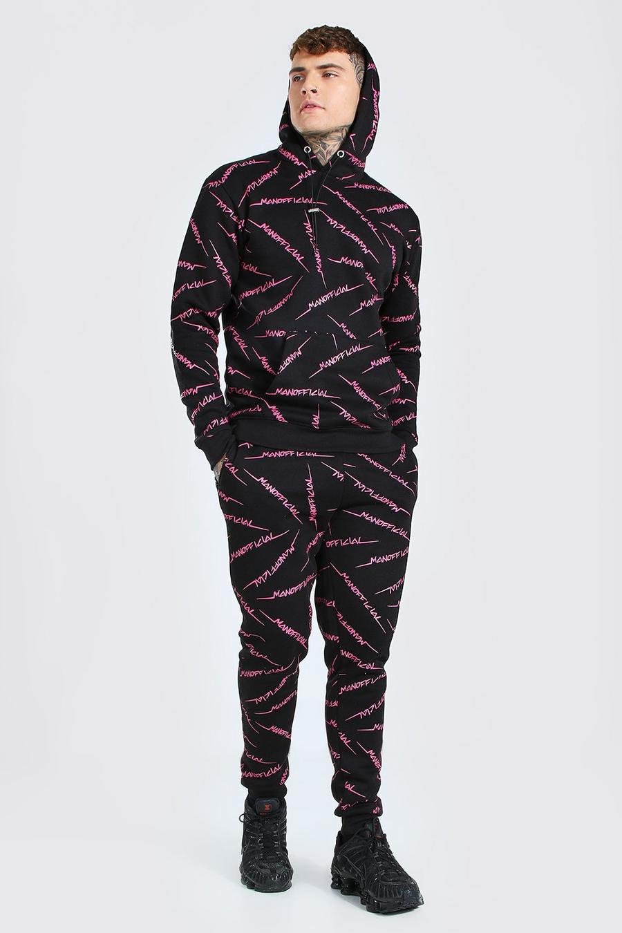 Pink All Over MAN Official Printed Hooded Tracksuit image number 1