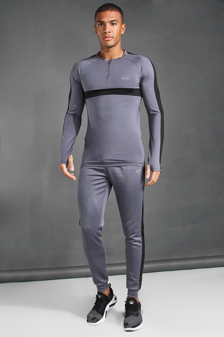 MAN Active Muscle-Fit Trainingsanzug mit 1/4-Reißverschluss, Anthrazit image number 1