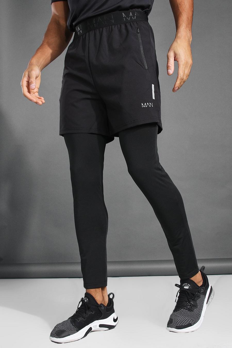 Pantalones cortos ajustados 2 en 1 con bajo con abertura MAN Active, Negro image number 1