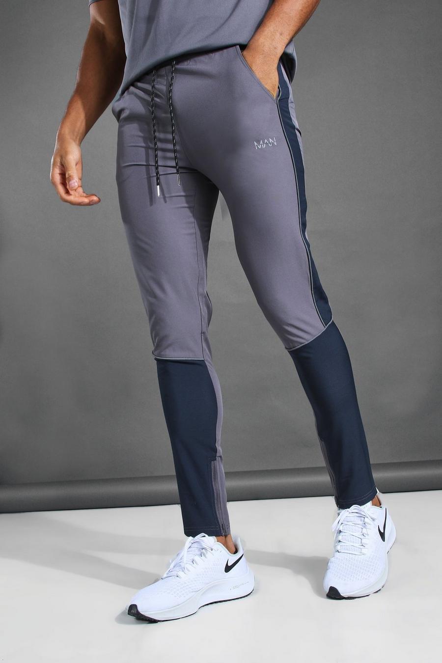 פחם מכנסי ריצה סופר סקיני ספורטיביים עם פאנלים בצבעים מנוגדים MAN image number 1
