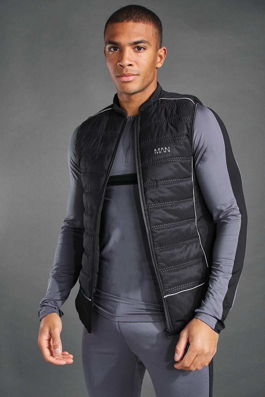 Black Man Active Gym Puffer Body Warmer image number 1