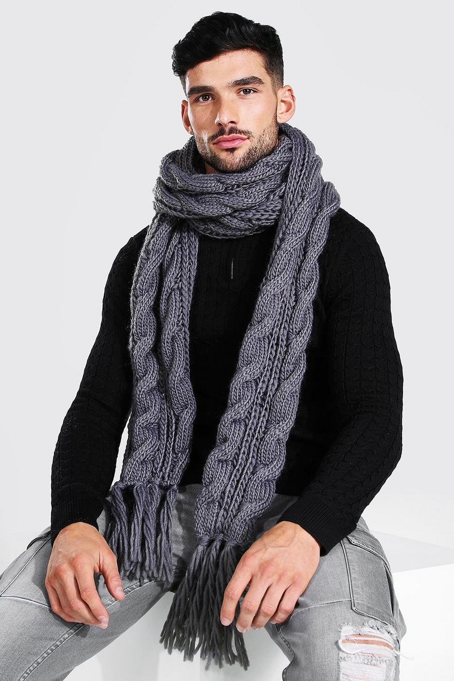 Men's Oversized Cable Knit Scarf | Boohoo UK