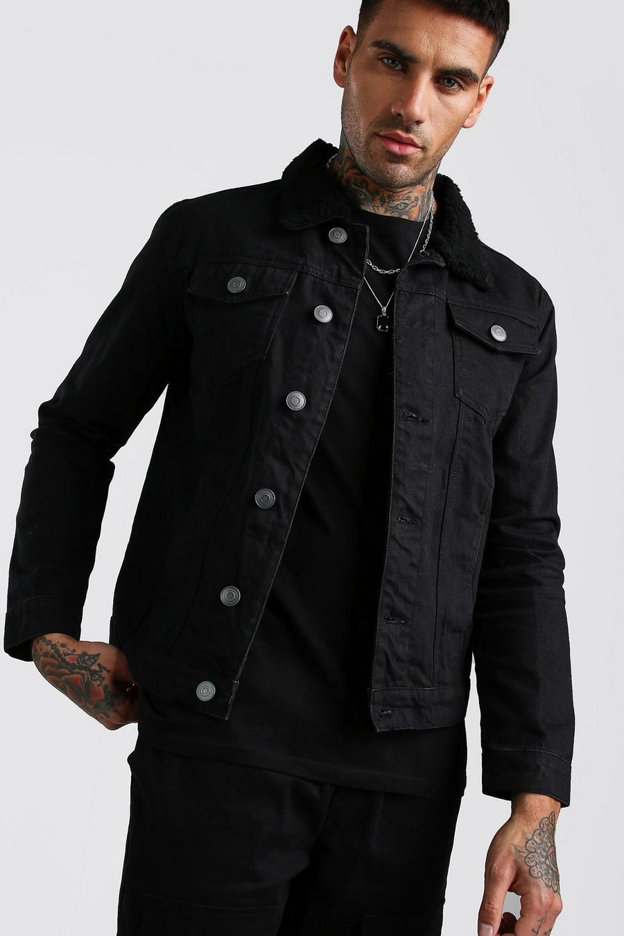 Black Regular Fit Borg Collar Corduroy Jacket image number 1