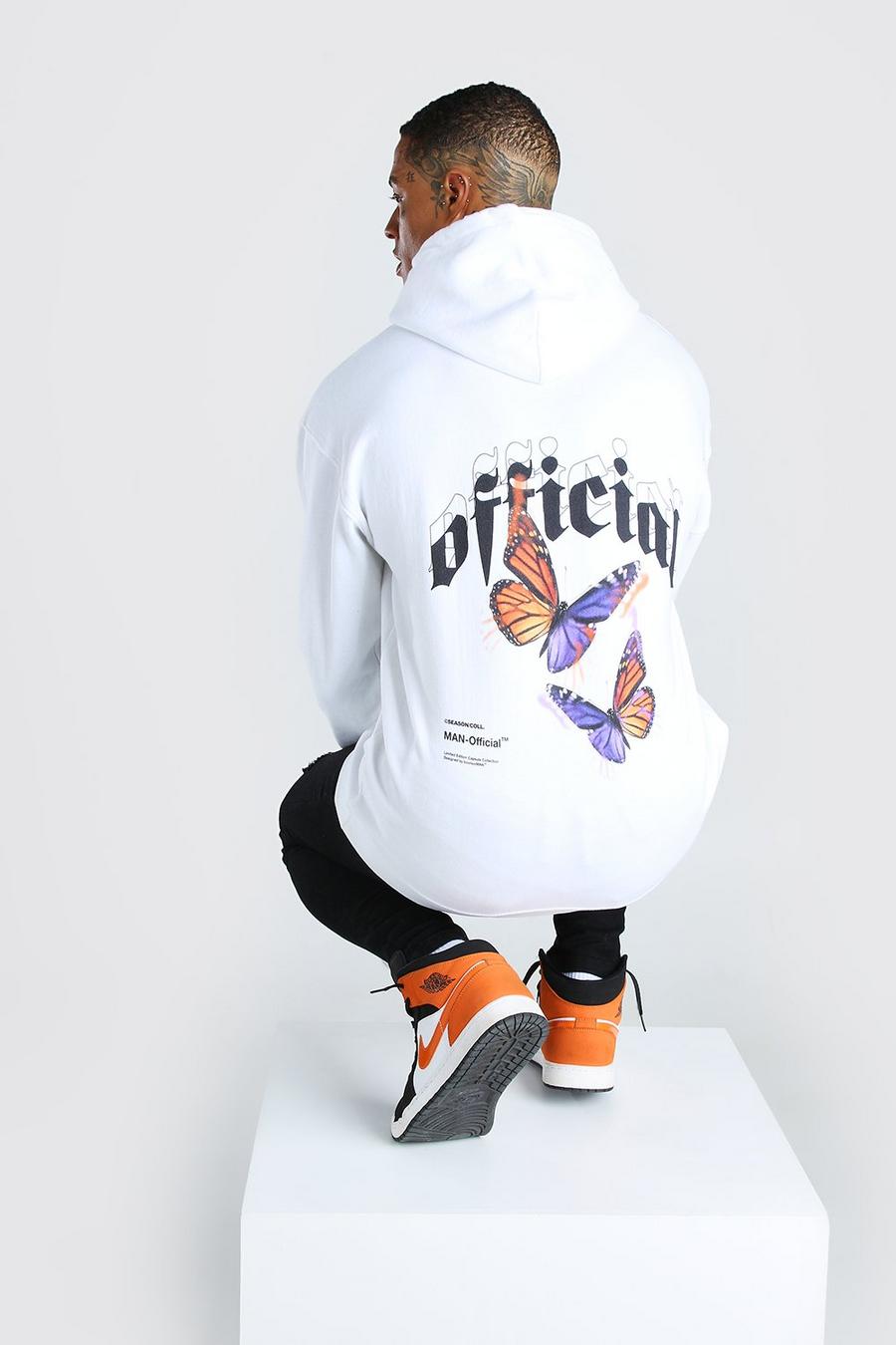 White Oversized Official Butterfly Back Print Hoodie image number 1