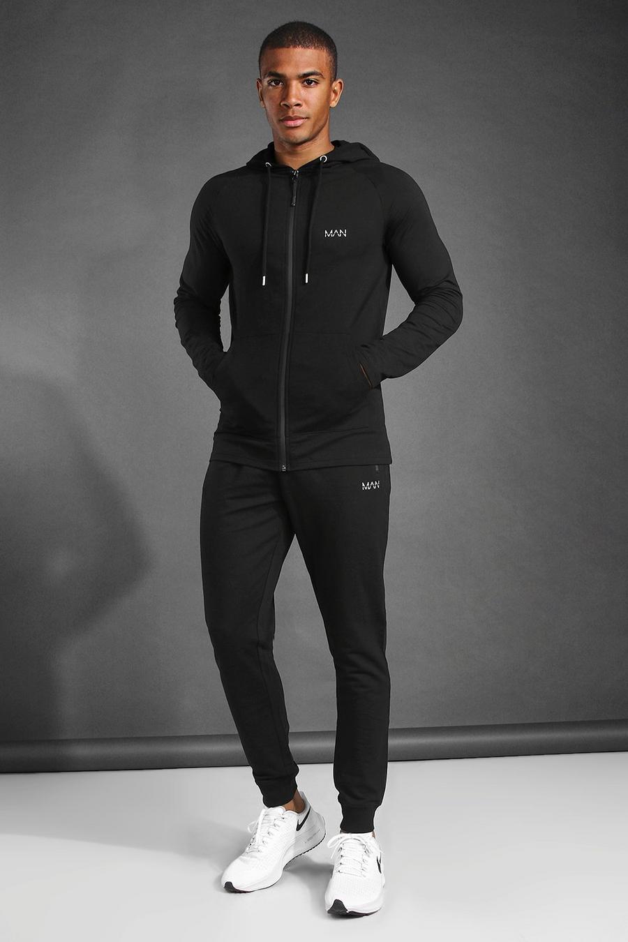 MAN Active Skinny-Fit Trainingsanzug mit Kapuze, Schwarz image number 1