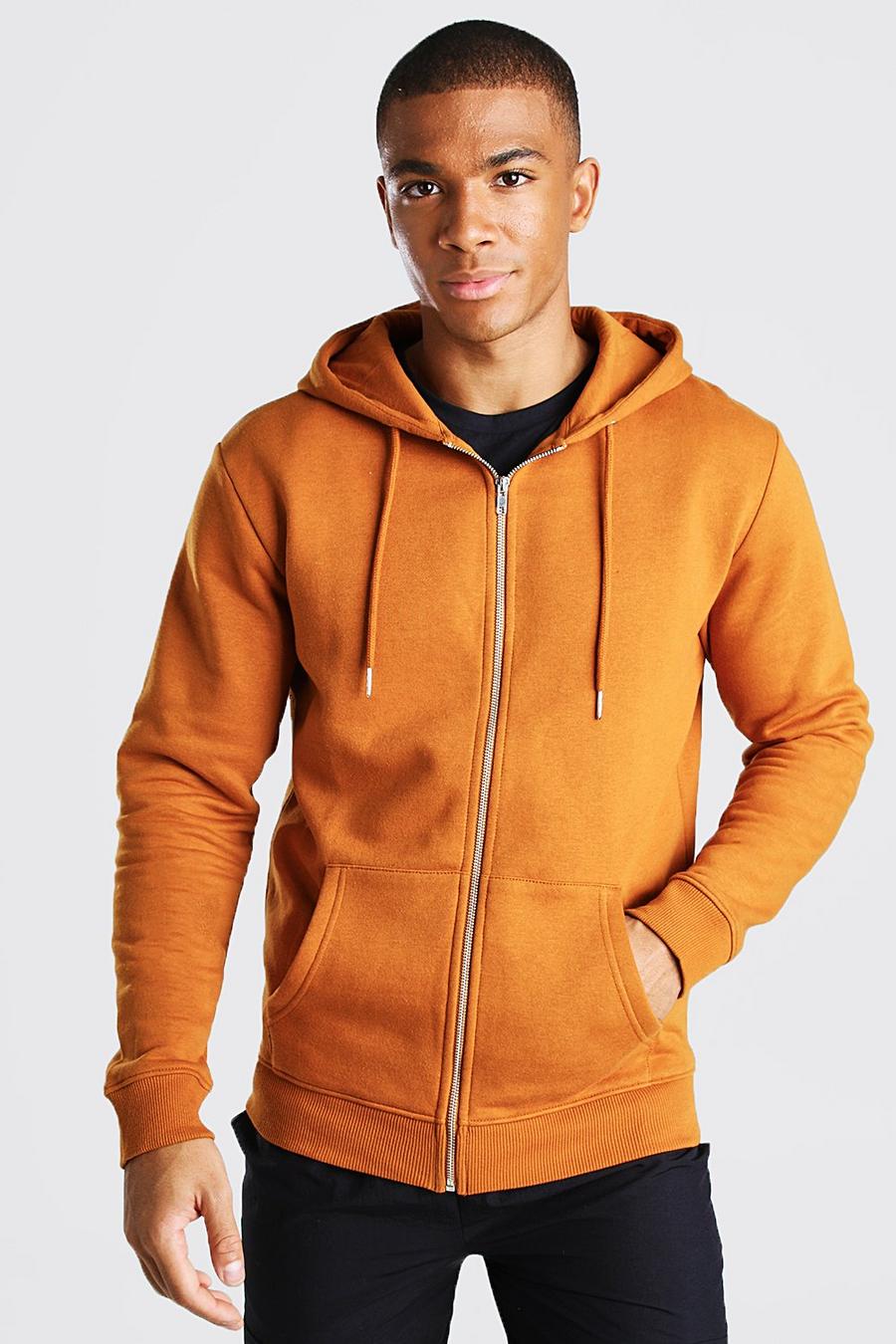 Rust arancio Basic Zip Through Fleece Hoodie image number 1