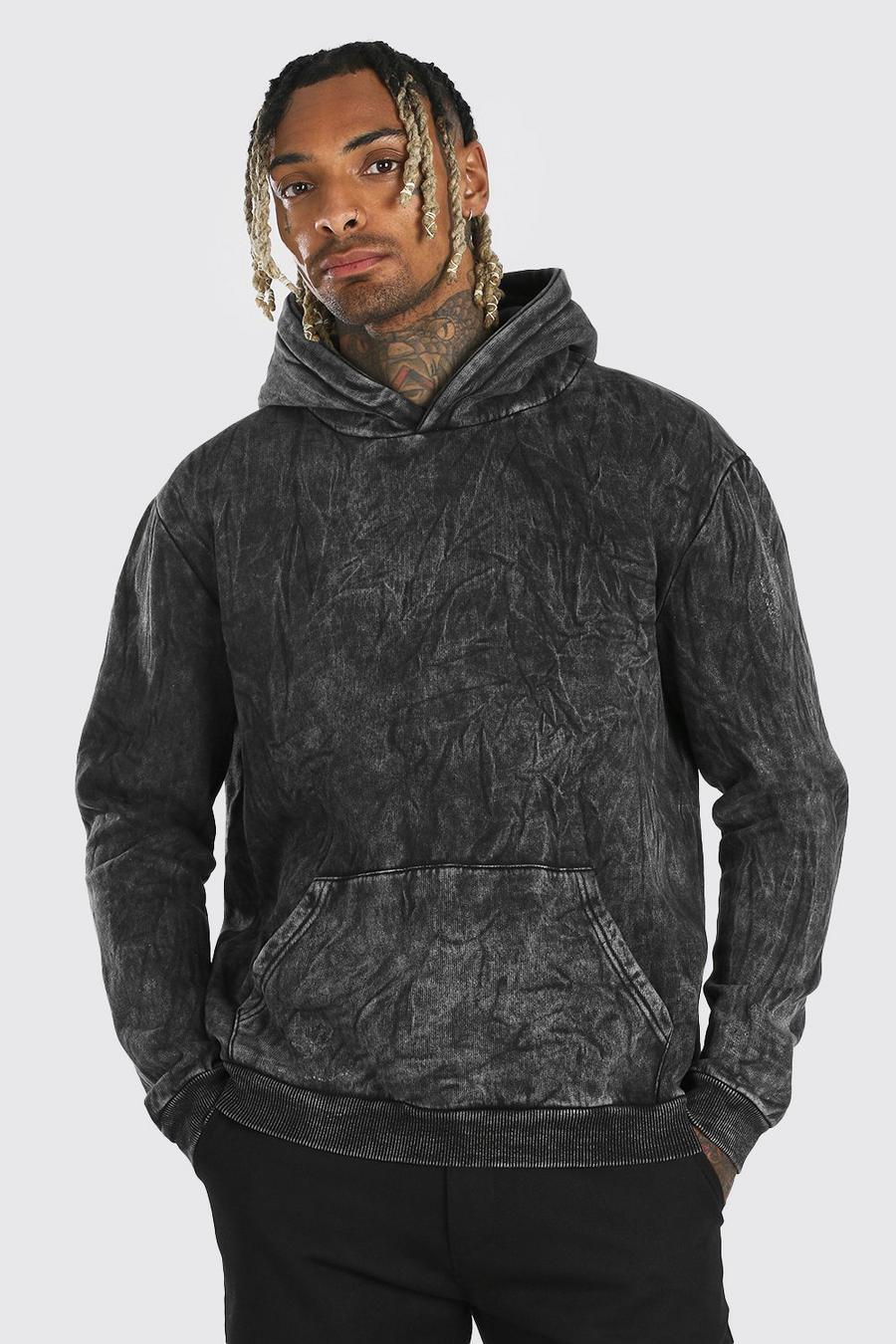 Washed black Heavyweight Over The Head Acid Wash Hoodie image number 1
