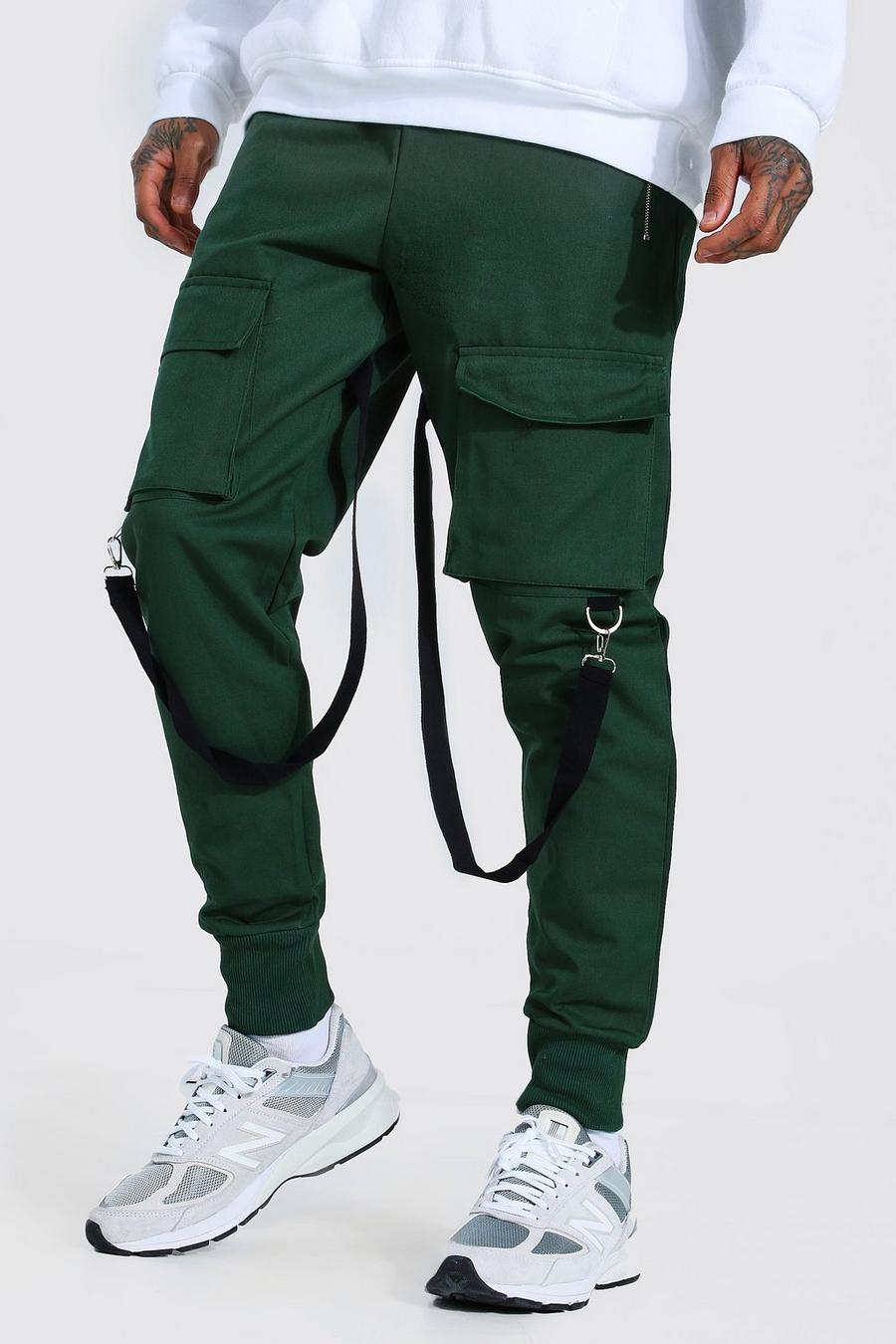 Khaki Twill Cargo Pants With Straps image number 1