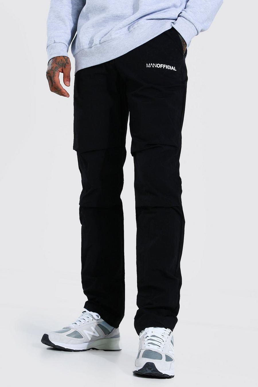Pantaloni cargo stropicciati Official MAN con cintura, Nero image number 1