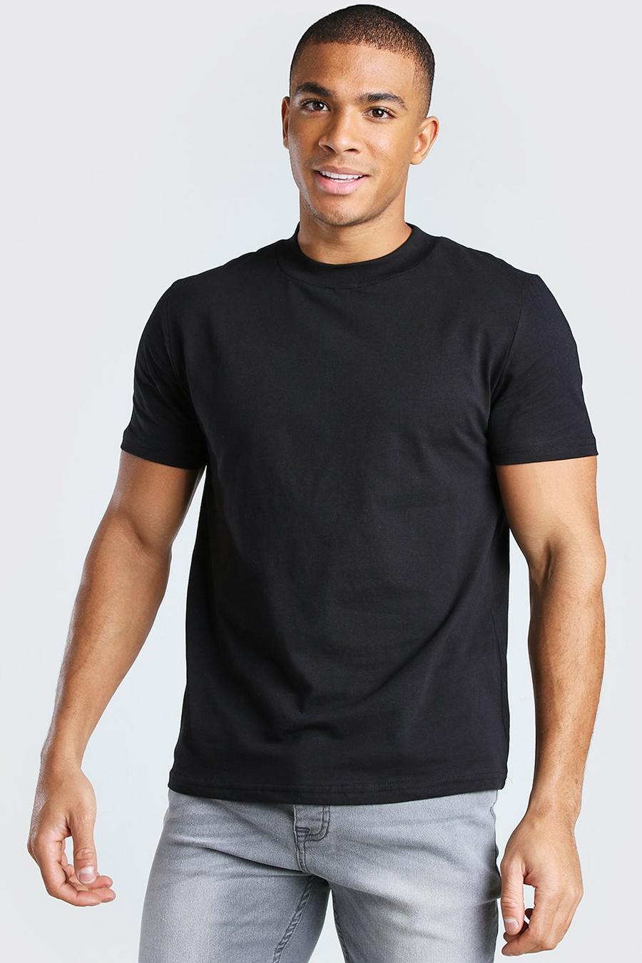 Rundhals-T-Shirt mit verlängertem Ausschnitt, Schwarz image number 1