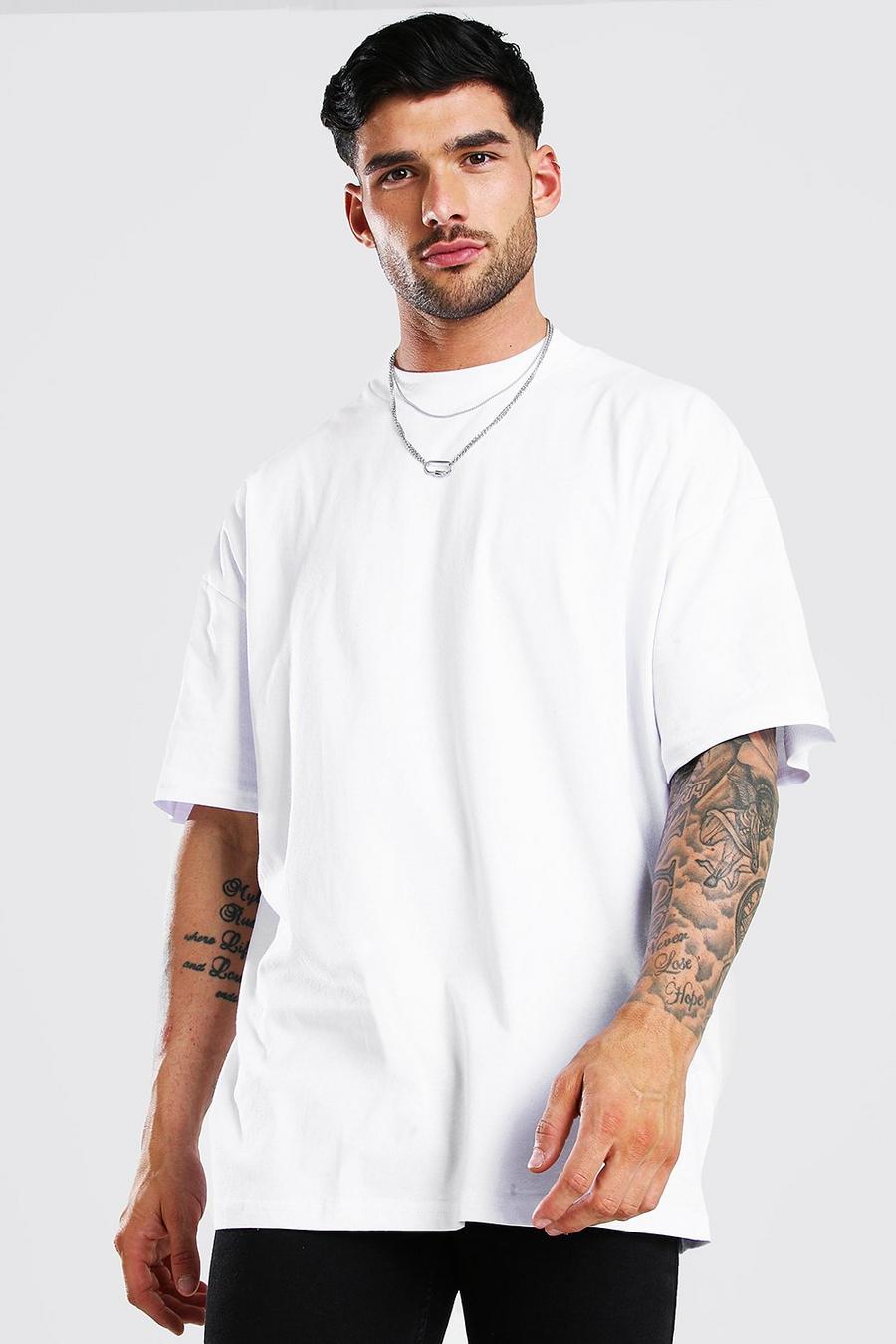 White Oversize t-shirt med rund hals och hög halsmudd image number 1