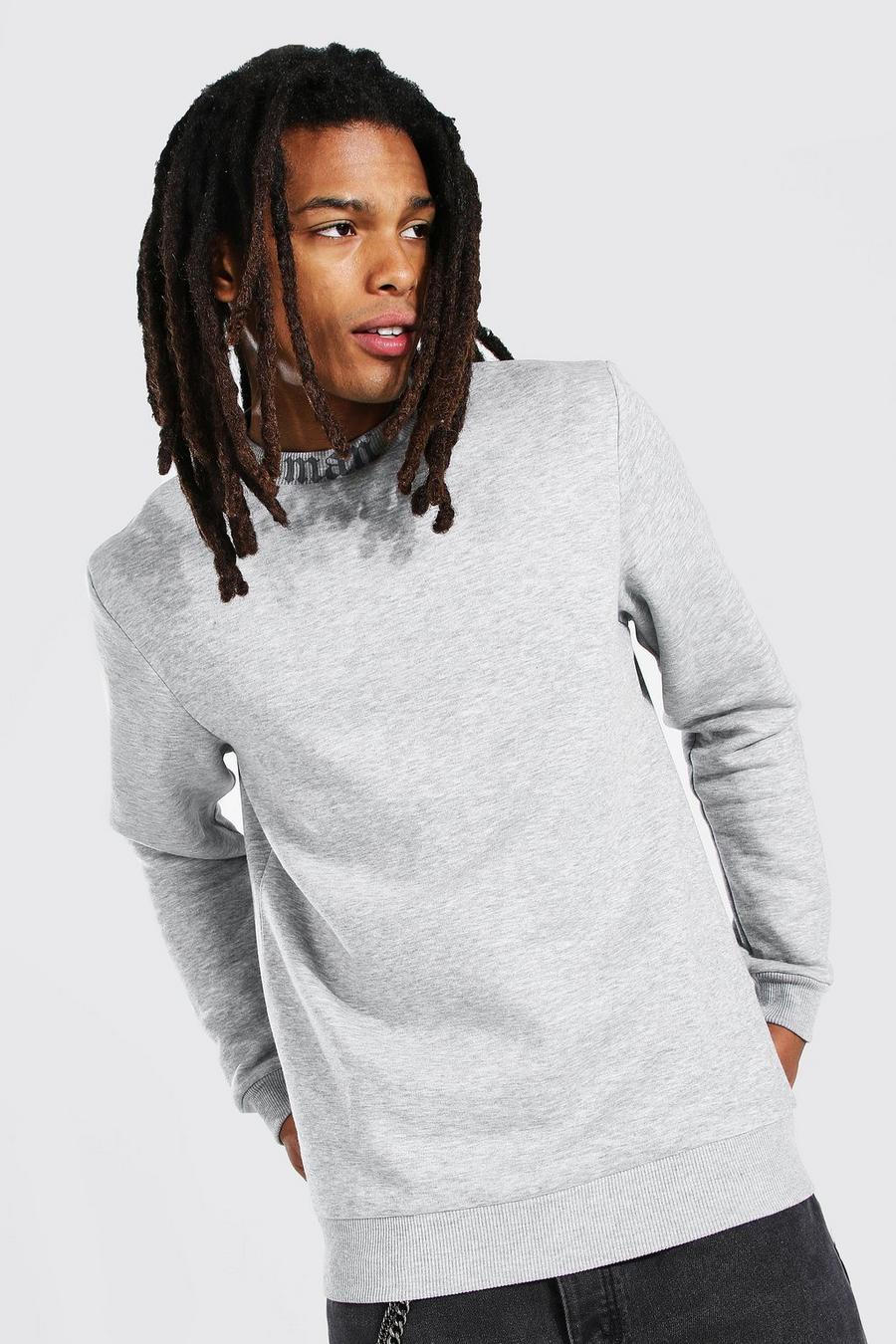 Sweatshirt mit verlängertem Kragen und Gothic MAN-Print im Nacken, Grau meliert image number 1