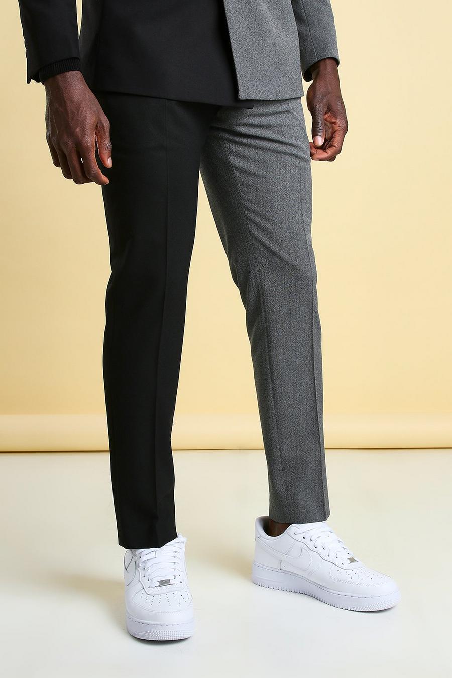 Black Man Skinny Plain Spliced Suit Pants image number 1