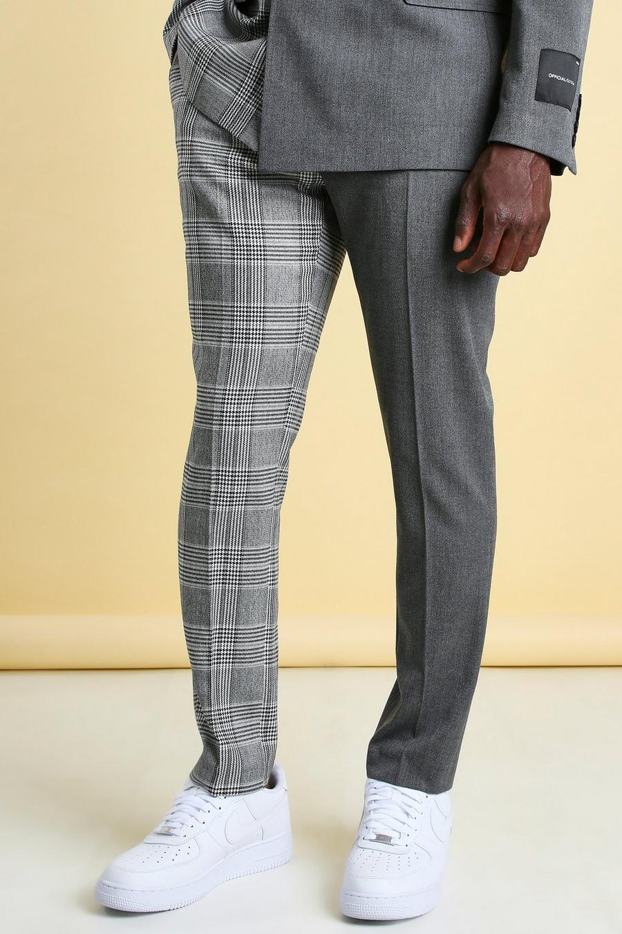 Grey Man Skinny Check Spliced Suit Pants image number 1