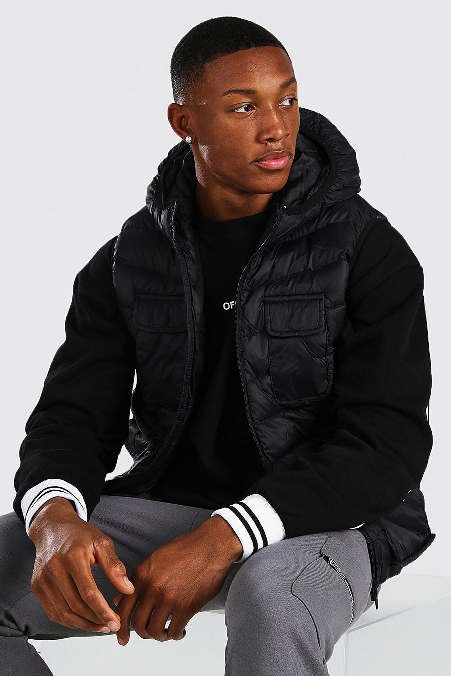 Black Hooded Padded Gilet With Chest Pockets image number 1