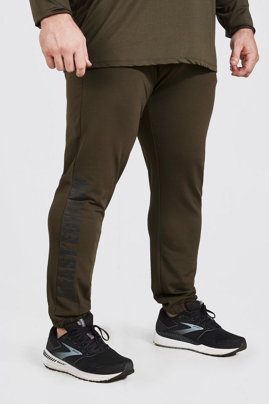 Pantalones de deporte ajustados con estampado MAN Active X Beast, Caqui image number 1