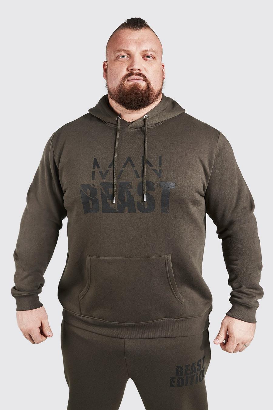 Khaki MAN Active X Beast Hoodie med tryck image number 1