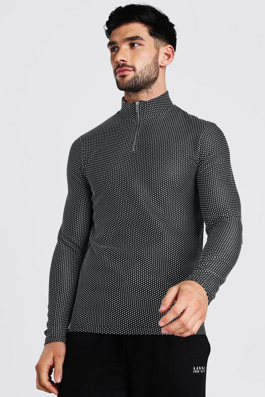 Jacquard Knitted Muscle Fit Half Zip Sweater image number 1