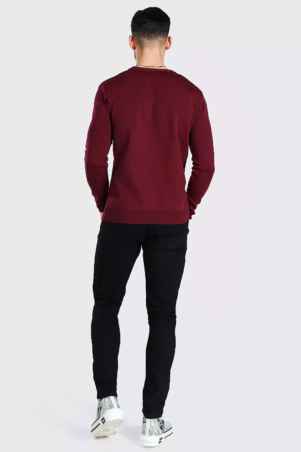 Buy Burgundy Textured Crew Neck Jumper M, Jumpers and cardigans