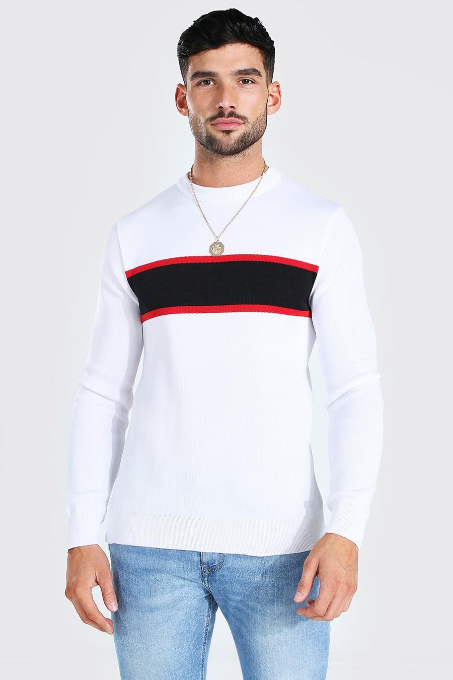 Cream Smart Muscle Fit Colour Block Sweater image number 1