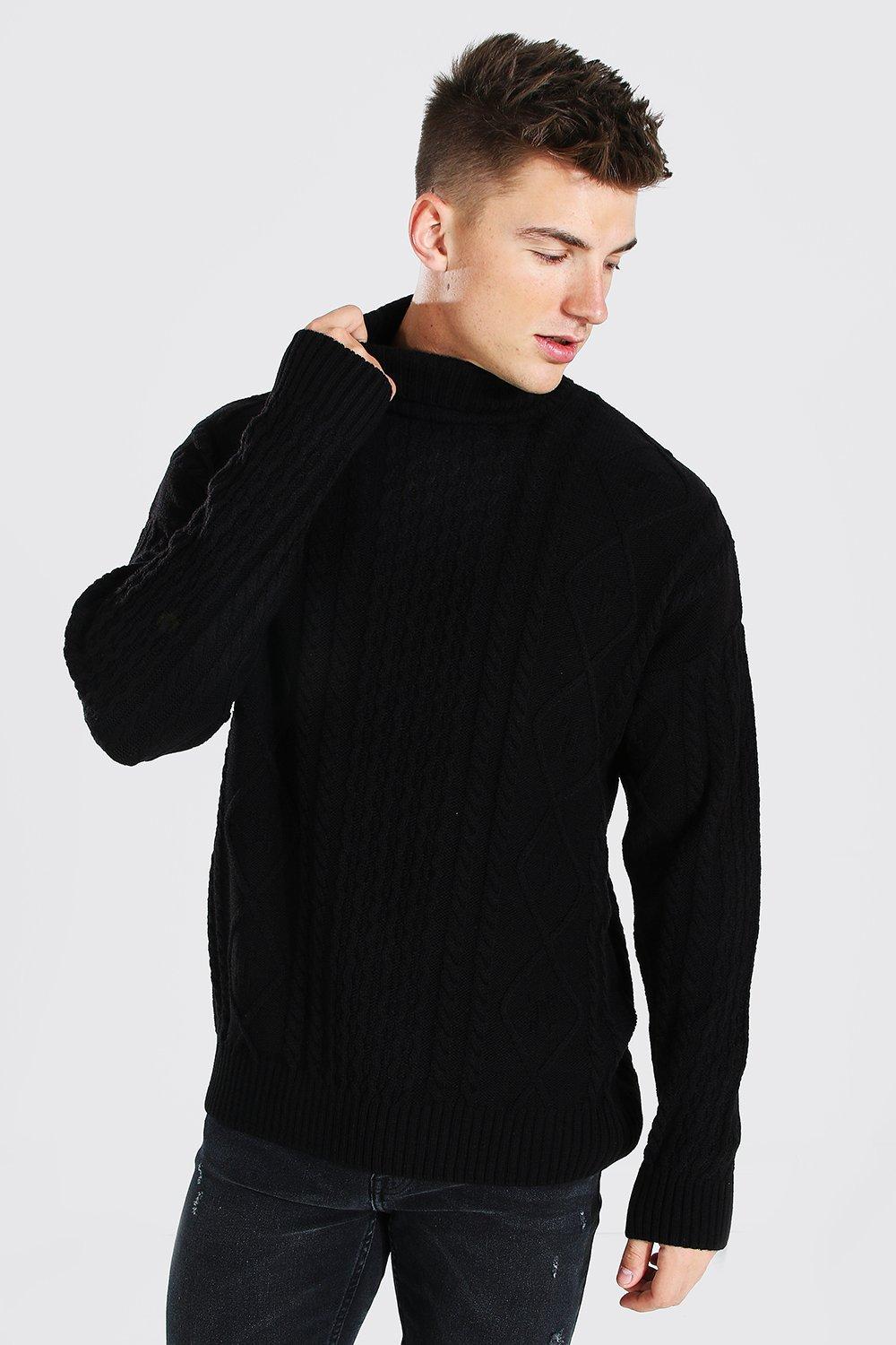 Chunky Wool Jumper, Mens Cable Polo Neck Jumper