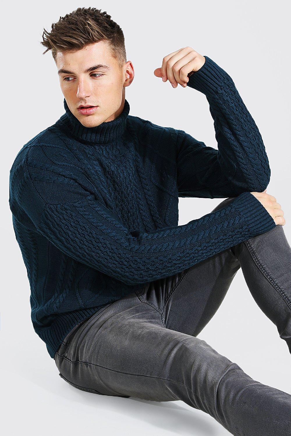 Roll Neck Cable Knit Jumper Teal