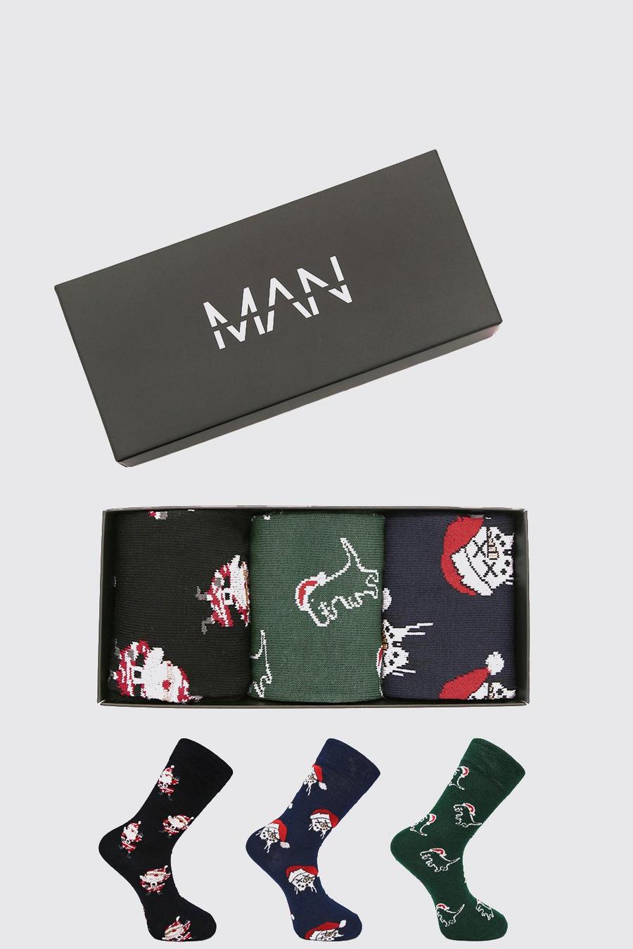 Multi 3 Pack Boxed Mixed Christmas Socks image number 1