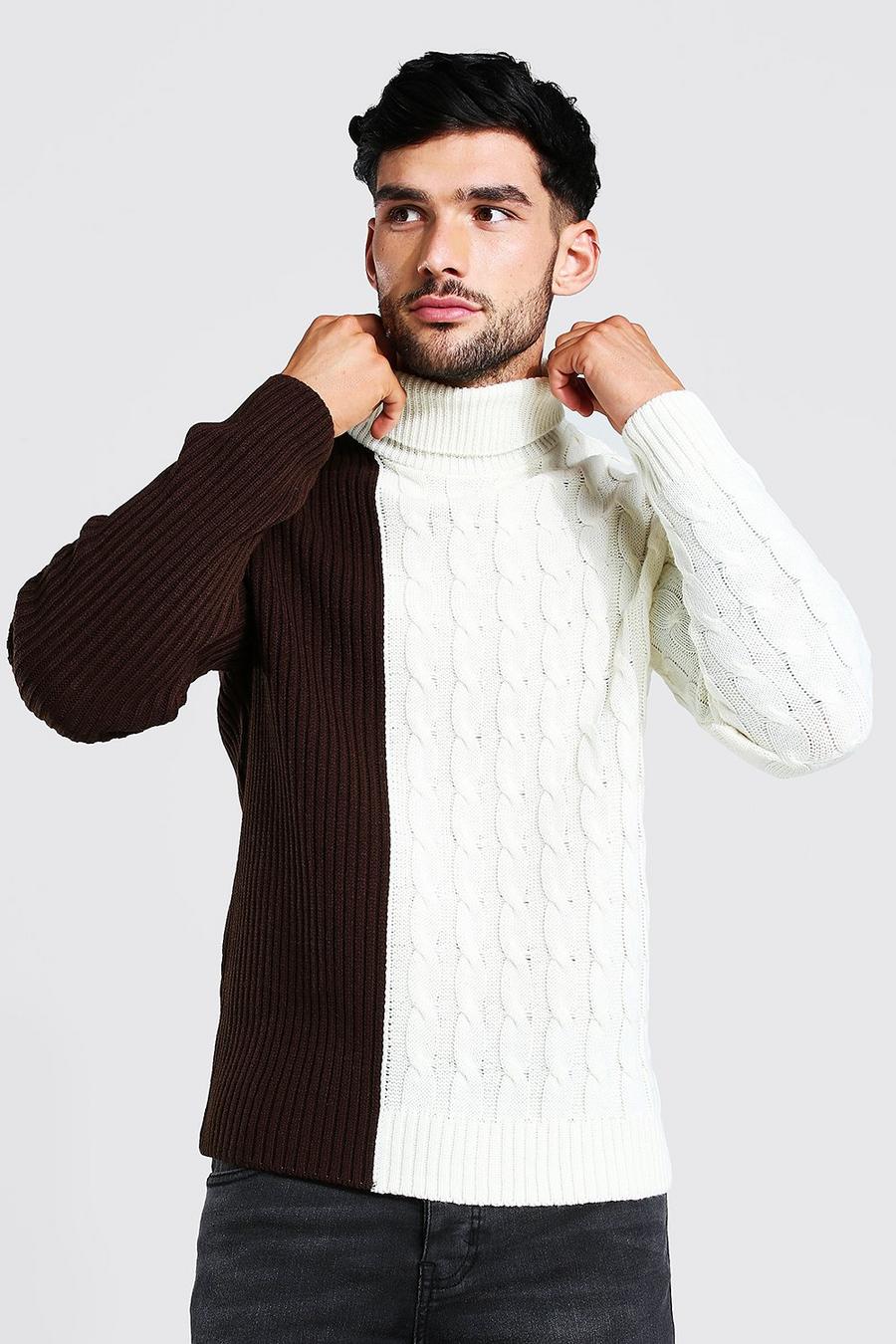 Ecru white Colour Block Chunky Roll Neck Jumper image number 1