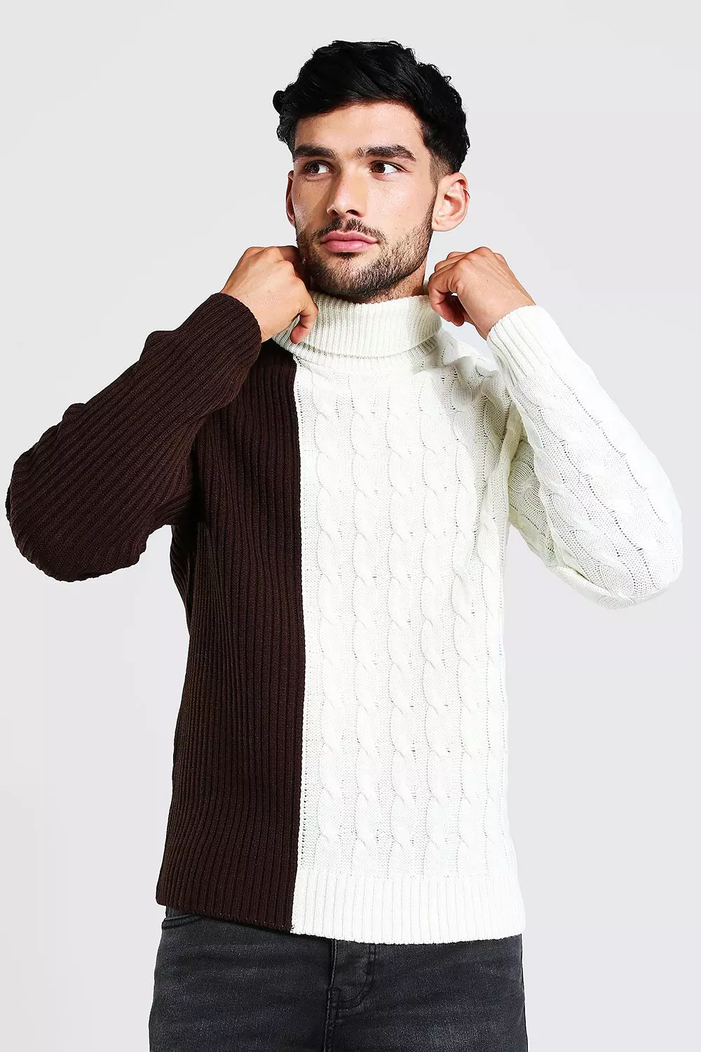 Colour block roll neck jumper outlet