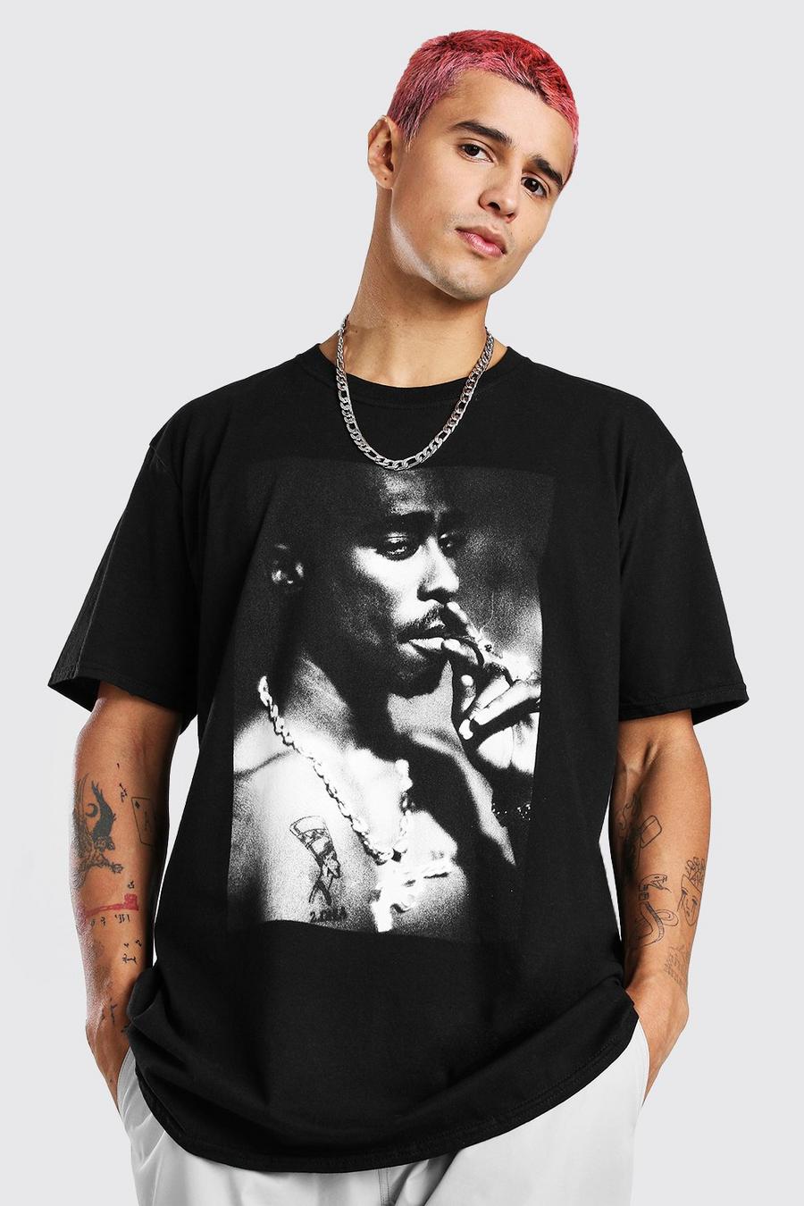 Black "Tupac" Oversize t-shirt med fototryck image number 1