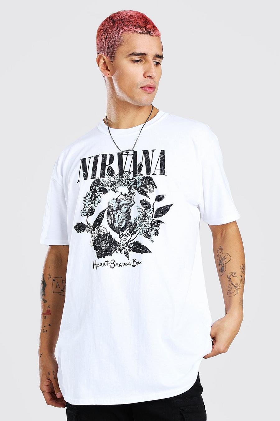 T-shirt oversize ufficiale Nirvana con stampa di rose, Bianco image number 1