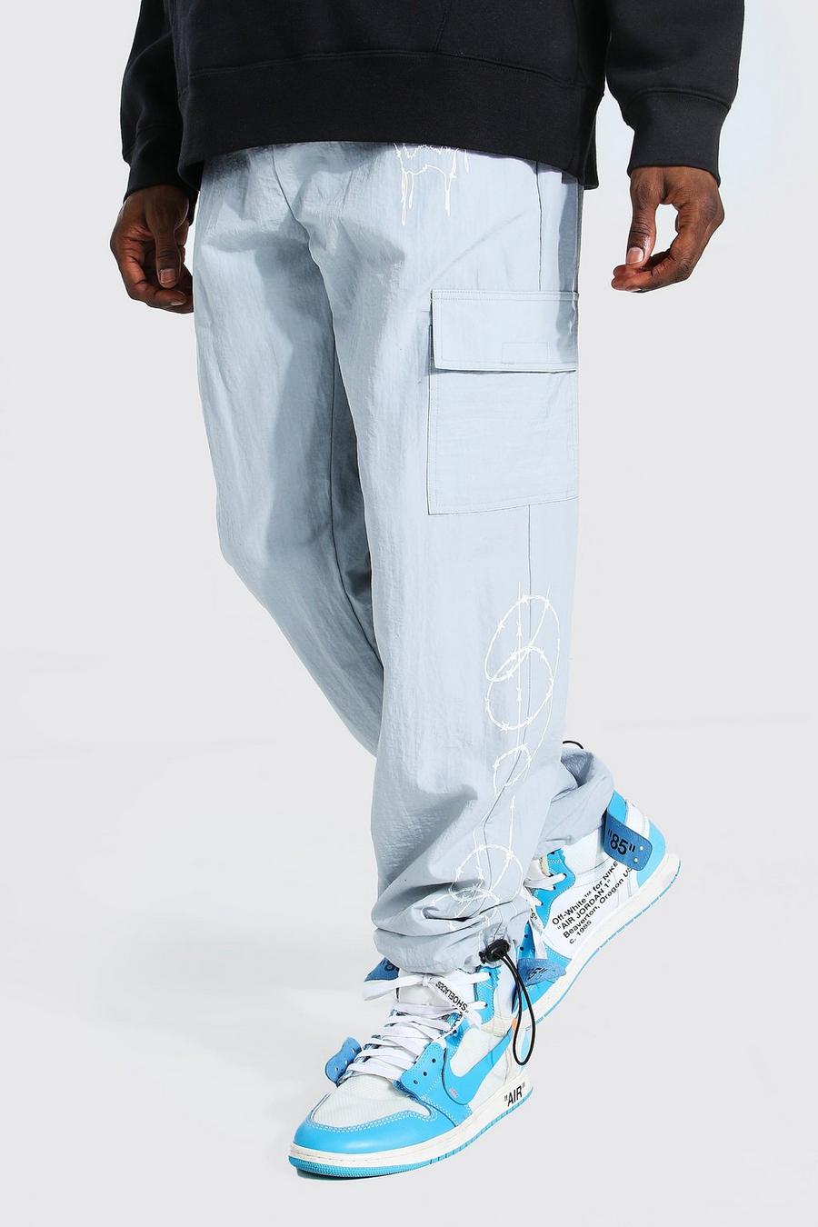 Light grey Shell Barbed Wire Print Bungee Cargo Pants image number 1