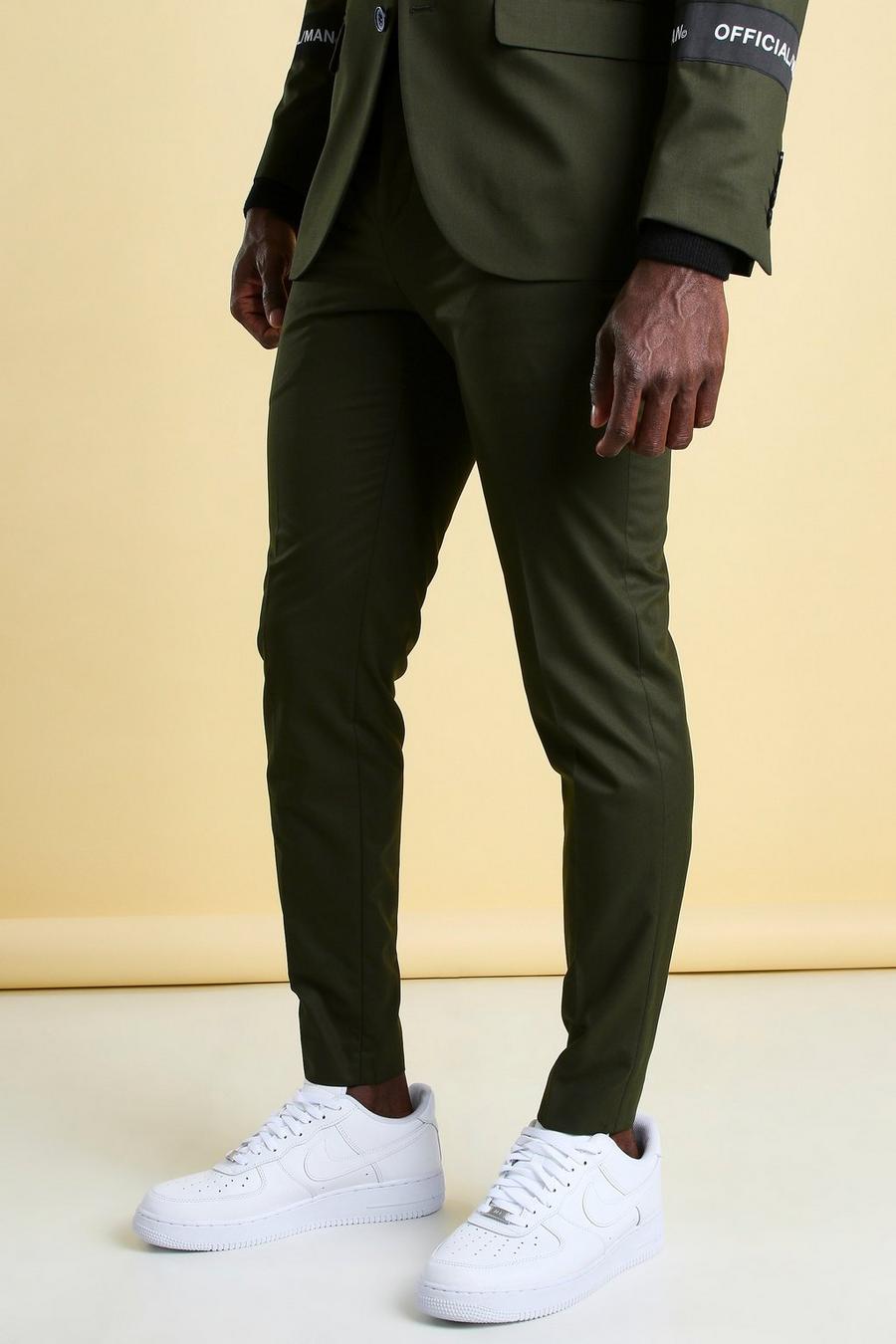 Khaki Official Man Gestreepte Skinny Fit Pantalons image number 1