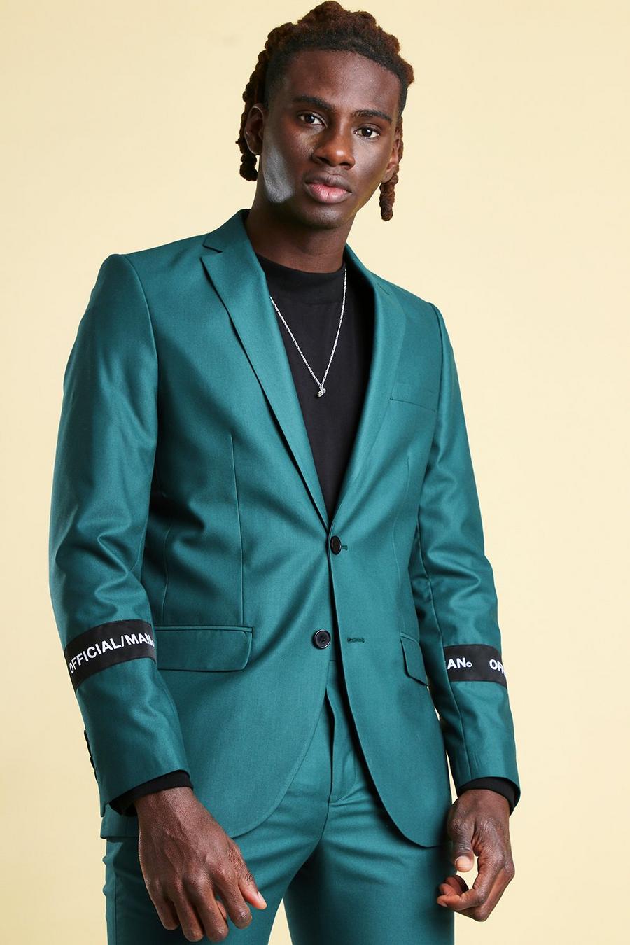Teal Official MAN Skinny Sleeve Detail Suit Jacket image number 1
