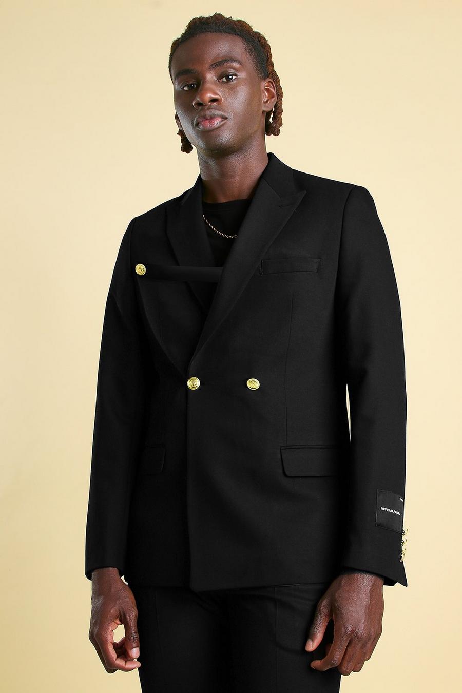 Elegante giacca doppiopetto skinny con linguetta in tinta unita image number 1