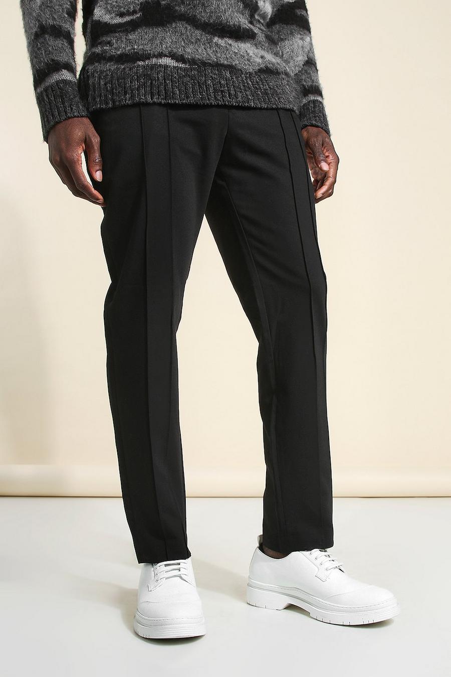 שחור מכנסי חליפה סקיני חלקים עם תפרי פינטק כפולים image number 1