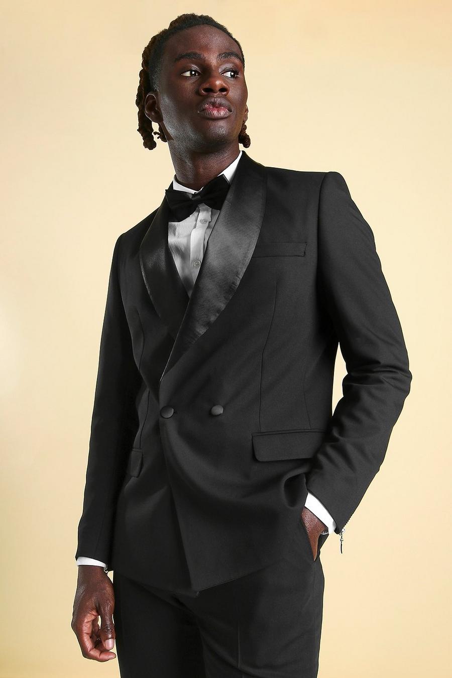 Chaqueta de traje de esmoquin Skinny de botonadura doble, Negro image number 1