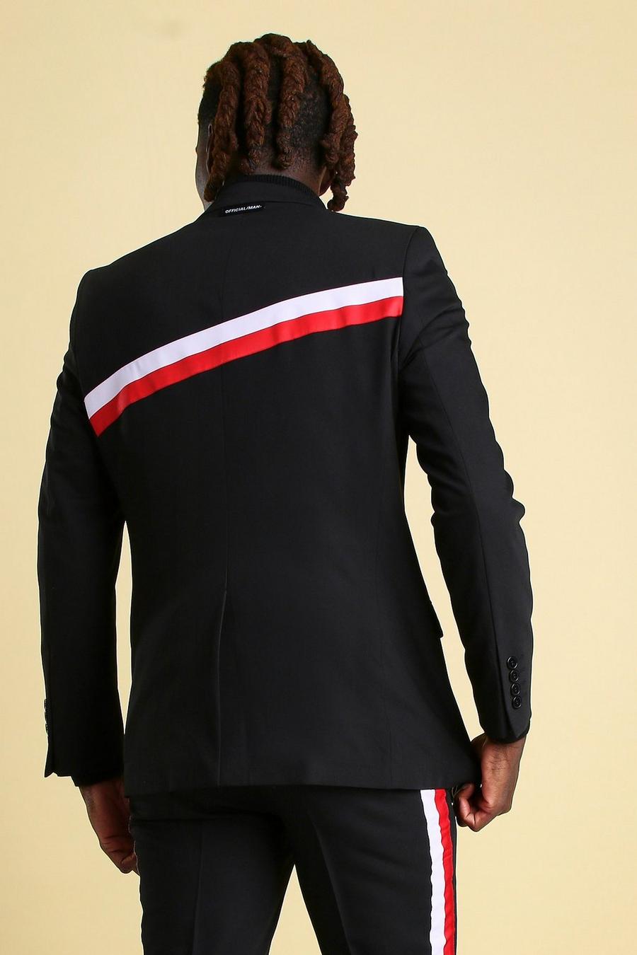 Chaqueta de traje Skinny con rayas en espalda, Negro image number 1