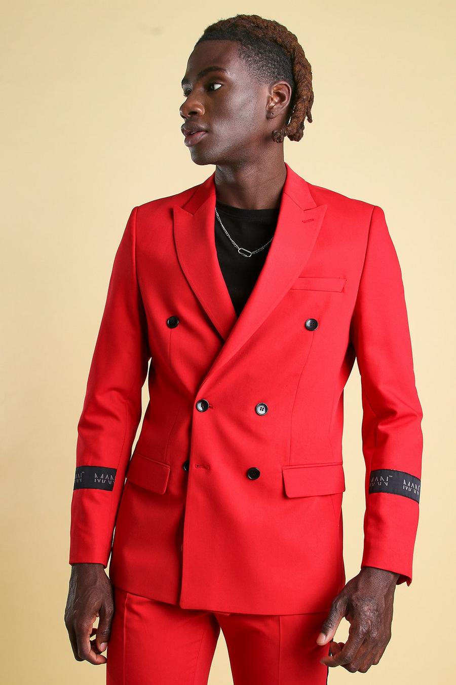 Red MAN Skinny Tab Detail Double Breasted Suit Jacket image number 1