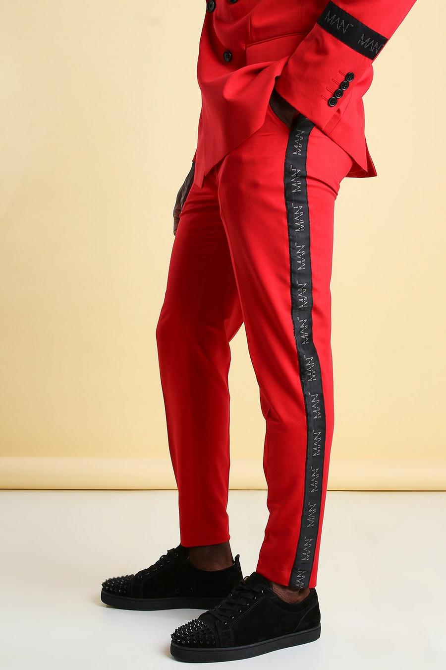 MAN Skinny-Anzughose mit Streifen, Rot image number 1