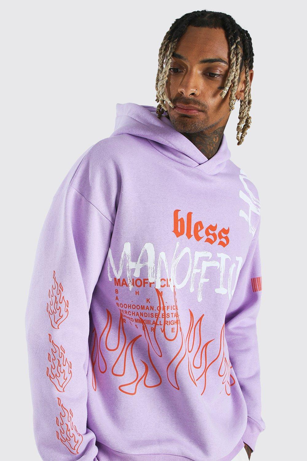 Oversized Official MAN Flame Print Hoodie