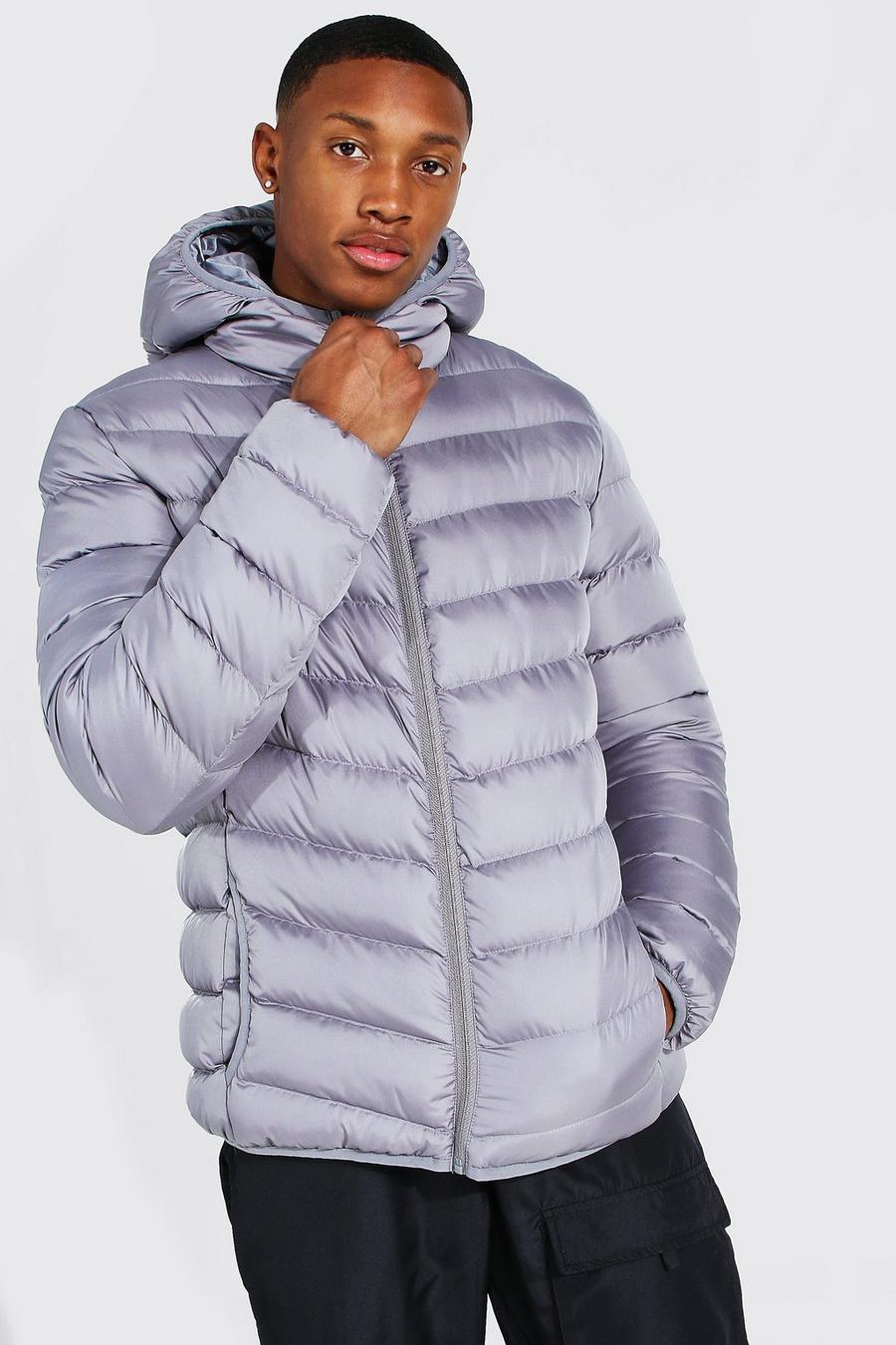 Grey Quilted Zip Through Jacket With Hood image number 1