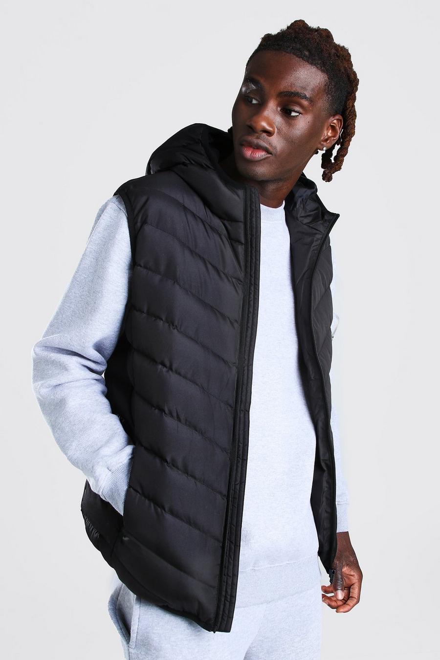 Black Quilted Gilet With Hood image number 1