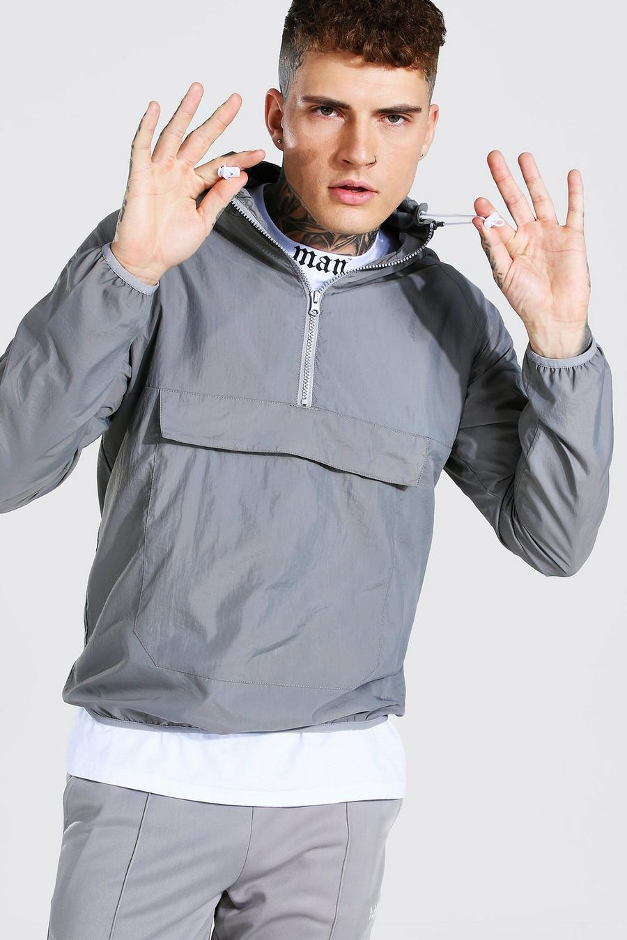 Grey Nylon Front Pocket Overhead Cagoule image number 1