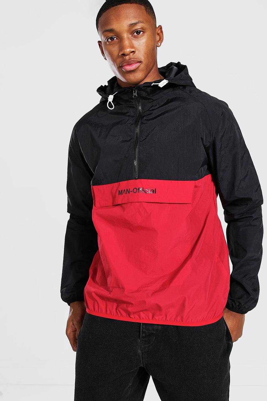 Red Colour Block Front Pocket Cagoule with branding image number 1