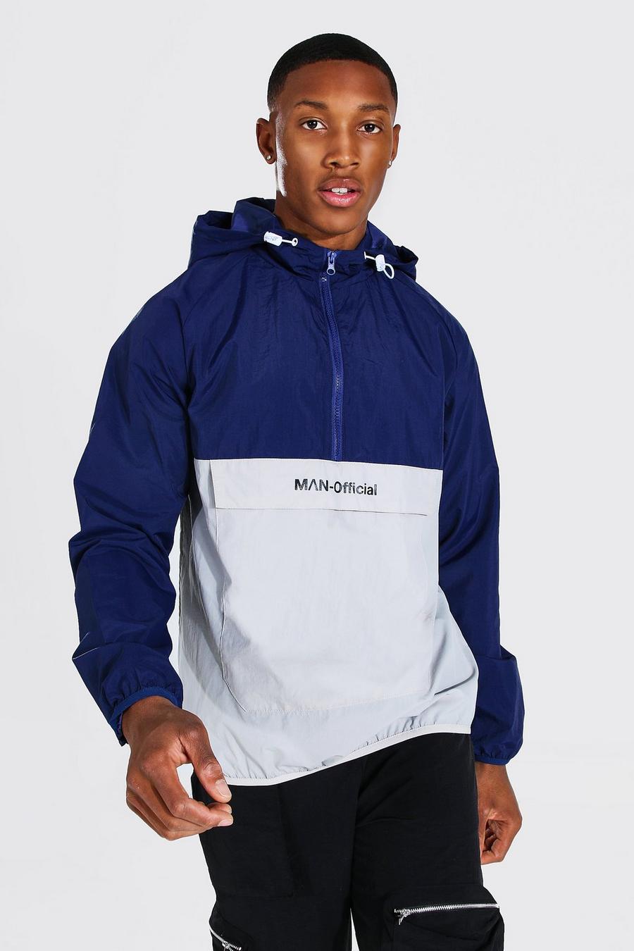 Navy Colour Block Front Pocket Cagoule with branding image number 1