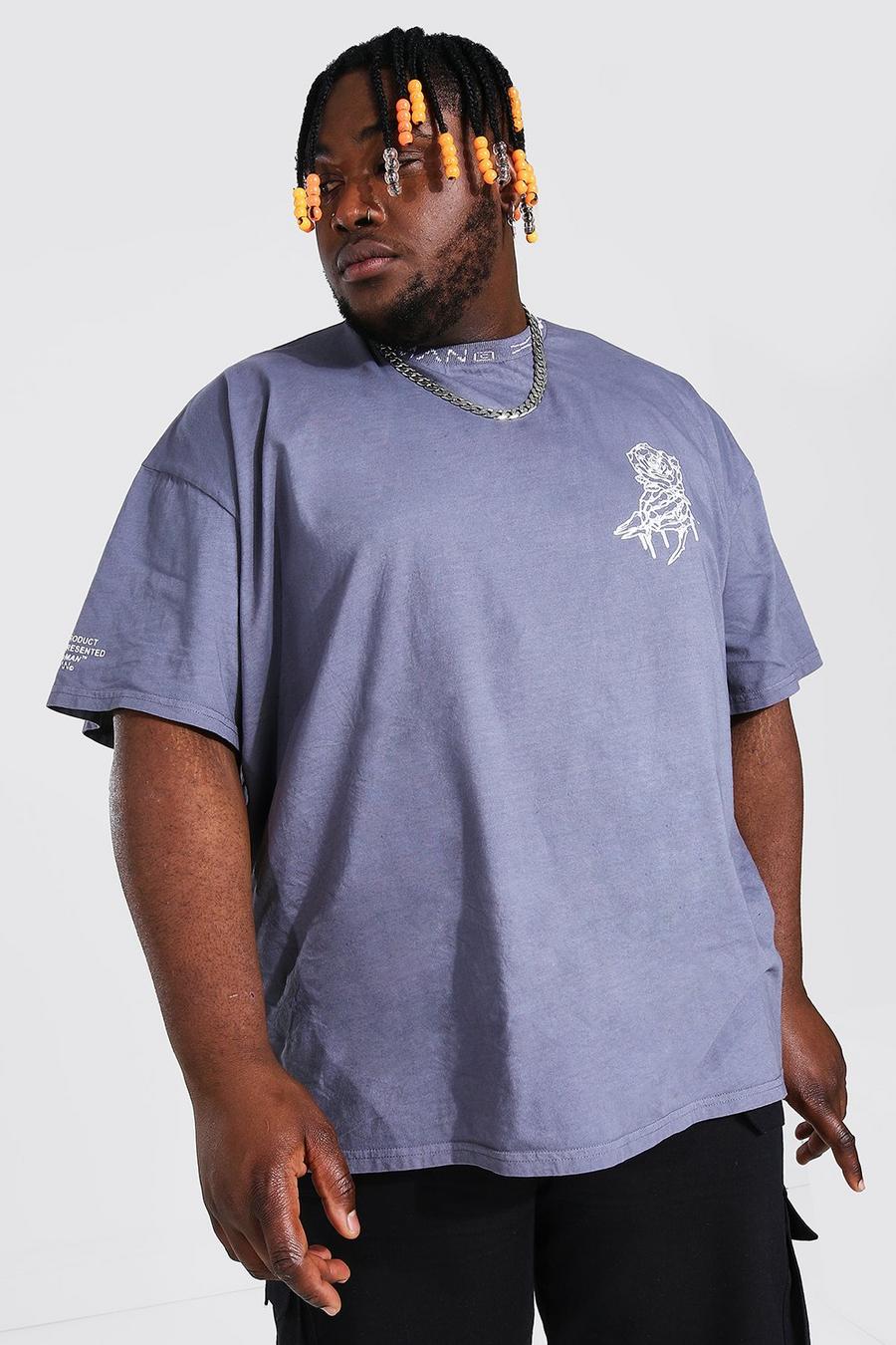 Slate Plus Size MAN Overdye Collar Detail T-Shirt image number 1