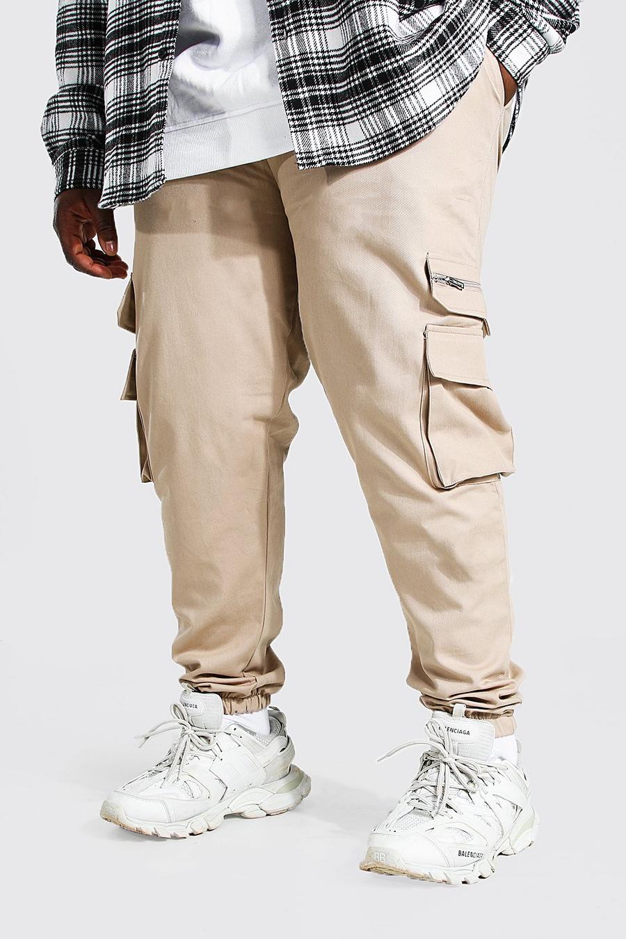 Mushroom Plus Size Zip Detail Woven Cargo Joggers image number 1