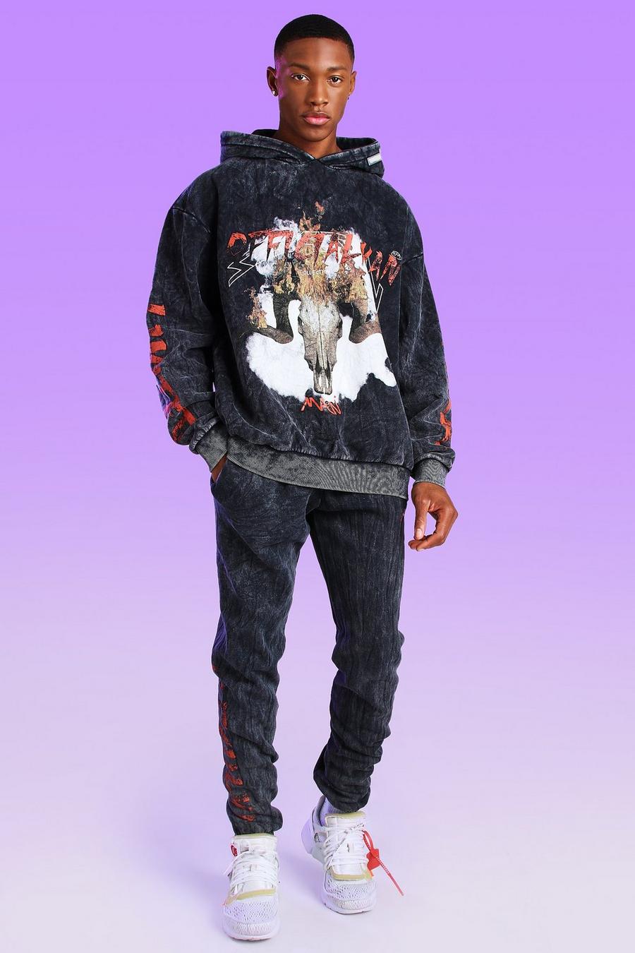 "Official Limited Edition" Oversize hoodie med stentvättad effekt image number 1