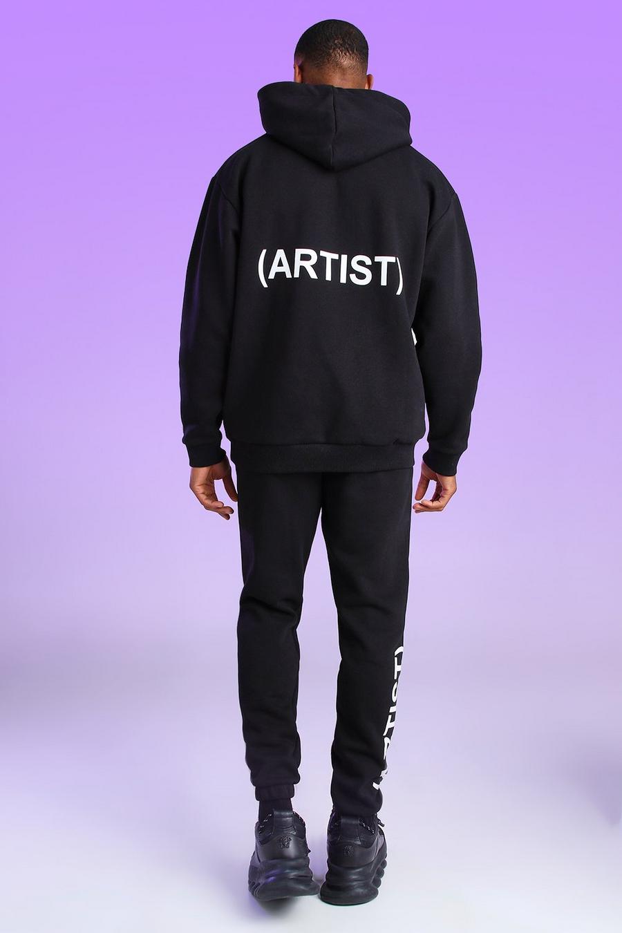 Black "Artist" Oversize hoodie med tryck image number 1